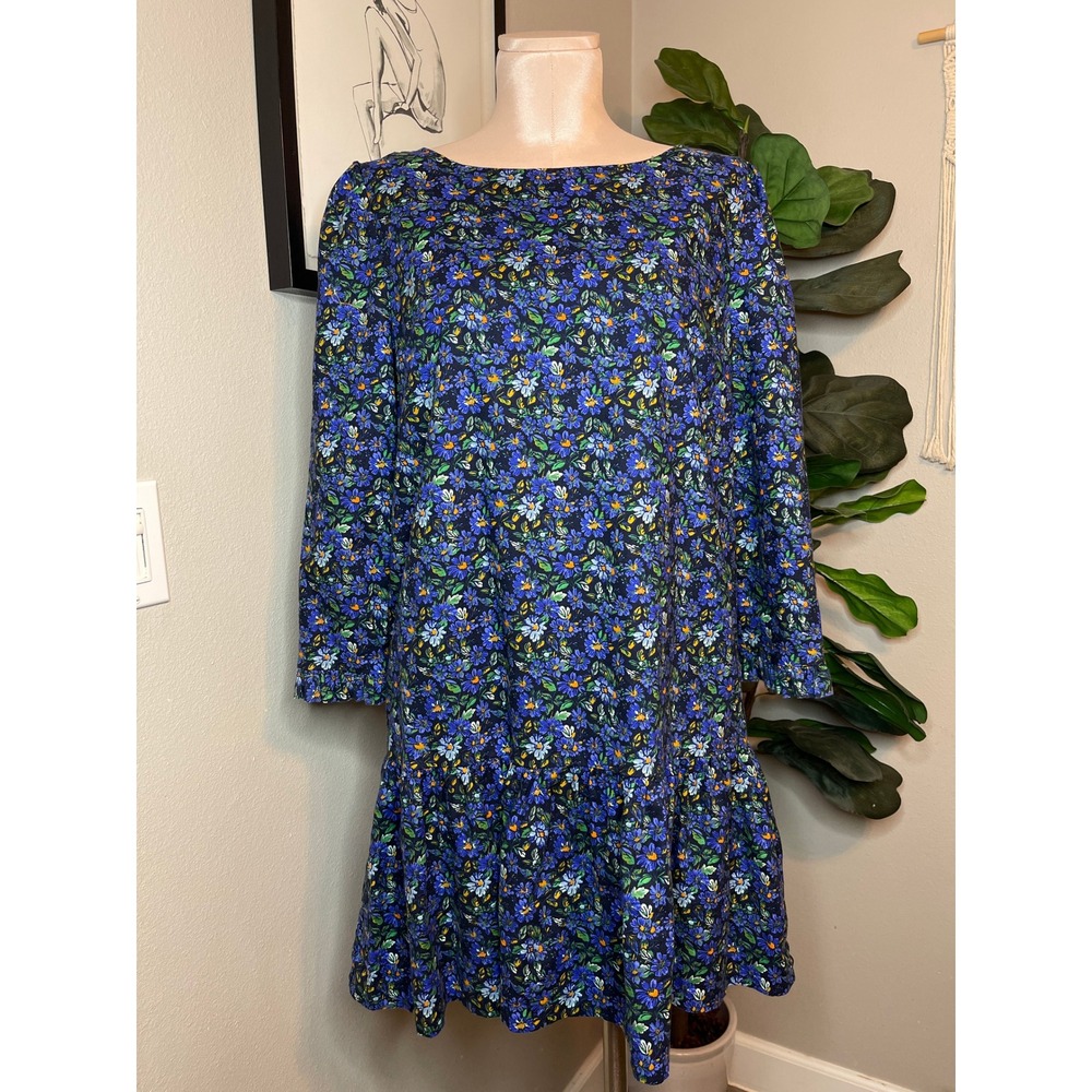 Free People The Avenue Mini Dress Blue Floral Drop Waist Open Back Large